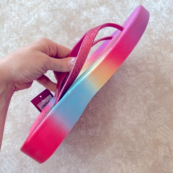 Brand New So Pink Glitter Thong Sandals Platform Flip Flop Ombre Sparkly Rainbow - Picture 9 of 16